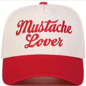 "Mustache Lover" White and Red Trucker Hat